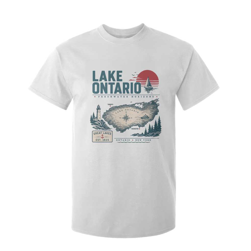Lake Ontario Est 1615 Vintage Map Graphic T Shirt For Kid Retro Sun Nautical Lighthouse Great Lakes Gift