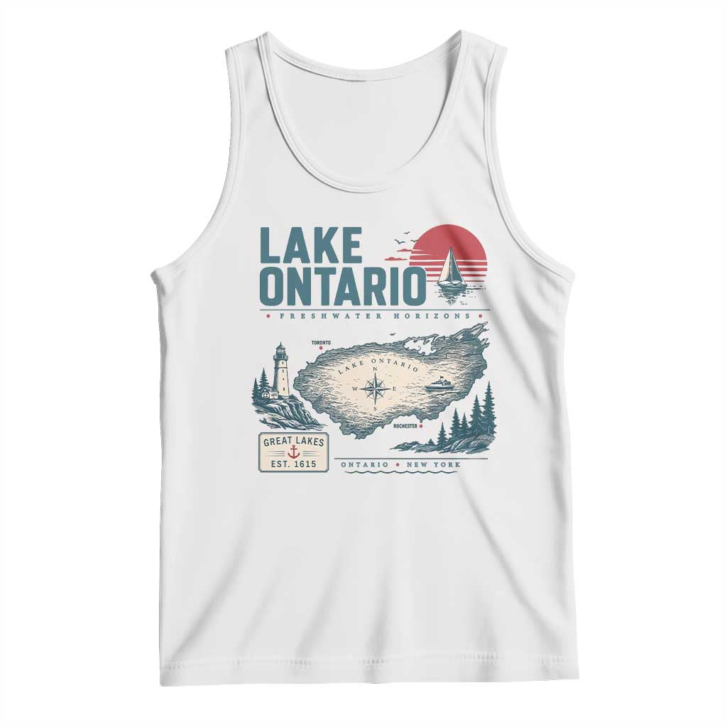 Lake Ontario Est 1615 Vintage Map Graphic Tank Top Retro Sun Nautical Lighthouse Great Lakes Gift