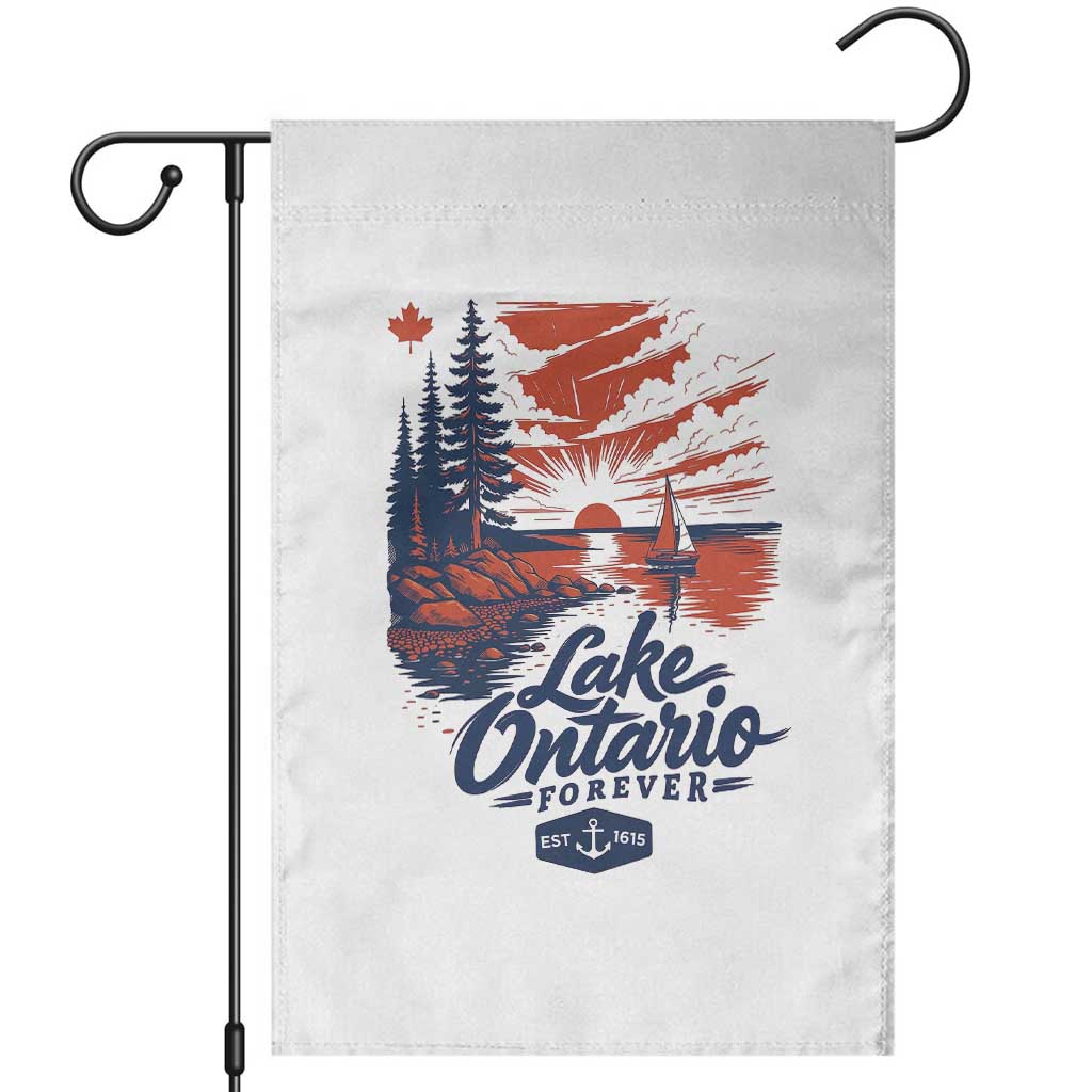 Lake Ontario Forever Est 1615 Vintage Canadian Maple Leaf Garden Flag Sunset Nautical Great Lakes Gift