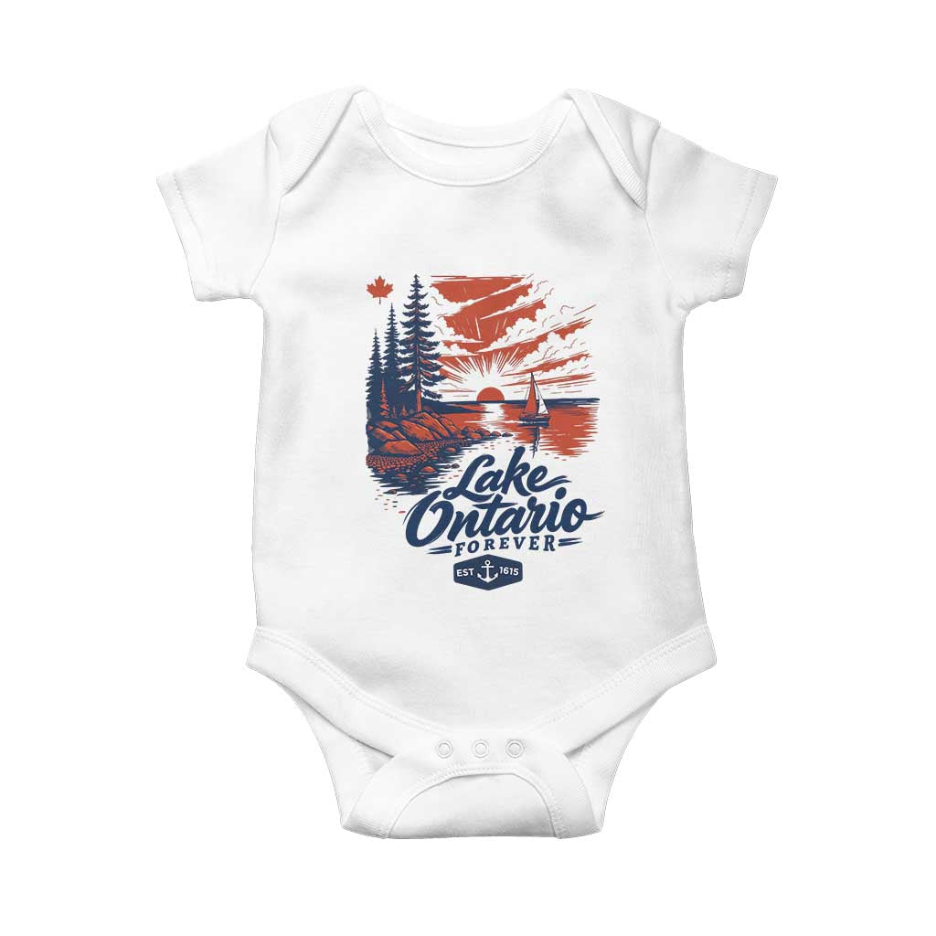 Lake Ontario Forever Est 1615 Vintage Canadian Maple Leaf Baby Onesie Sunset Nautical Great Lakes Gift