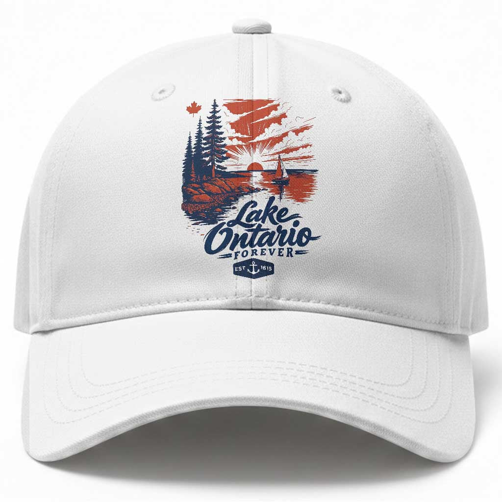 Lake Ontario Forever Est 1615 Vintage Canadian Maple Leaf Baseball Cap Sunset Nautical Great Lakes Gift