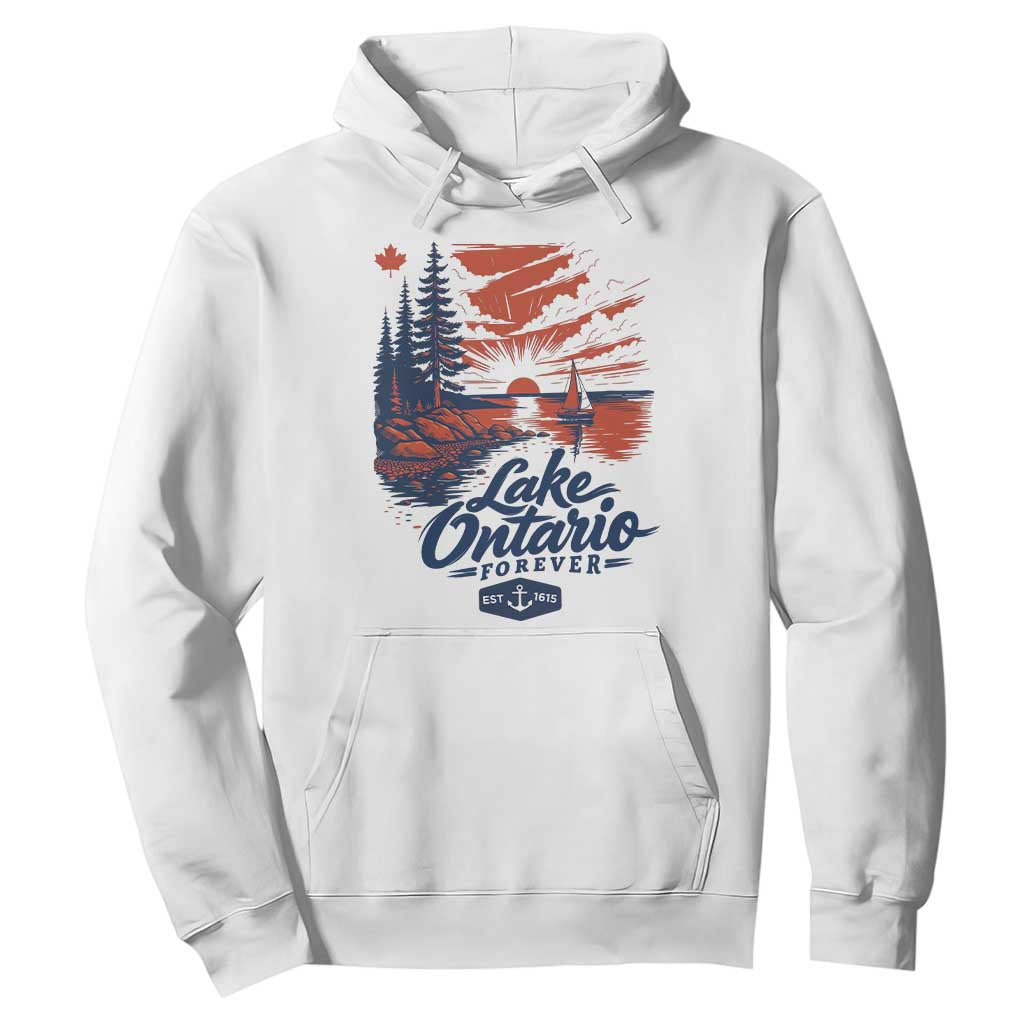 Lake Ontario Forever Est 1615 Vintage Canadian Maple Leaf Hoodie Sunset Nautical Great Lakes Gift