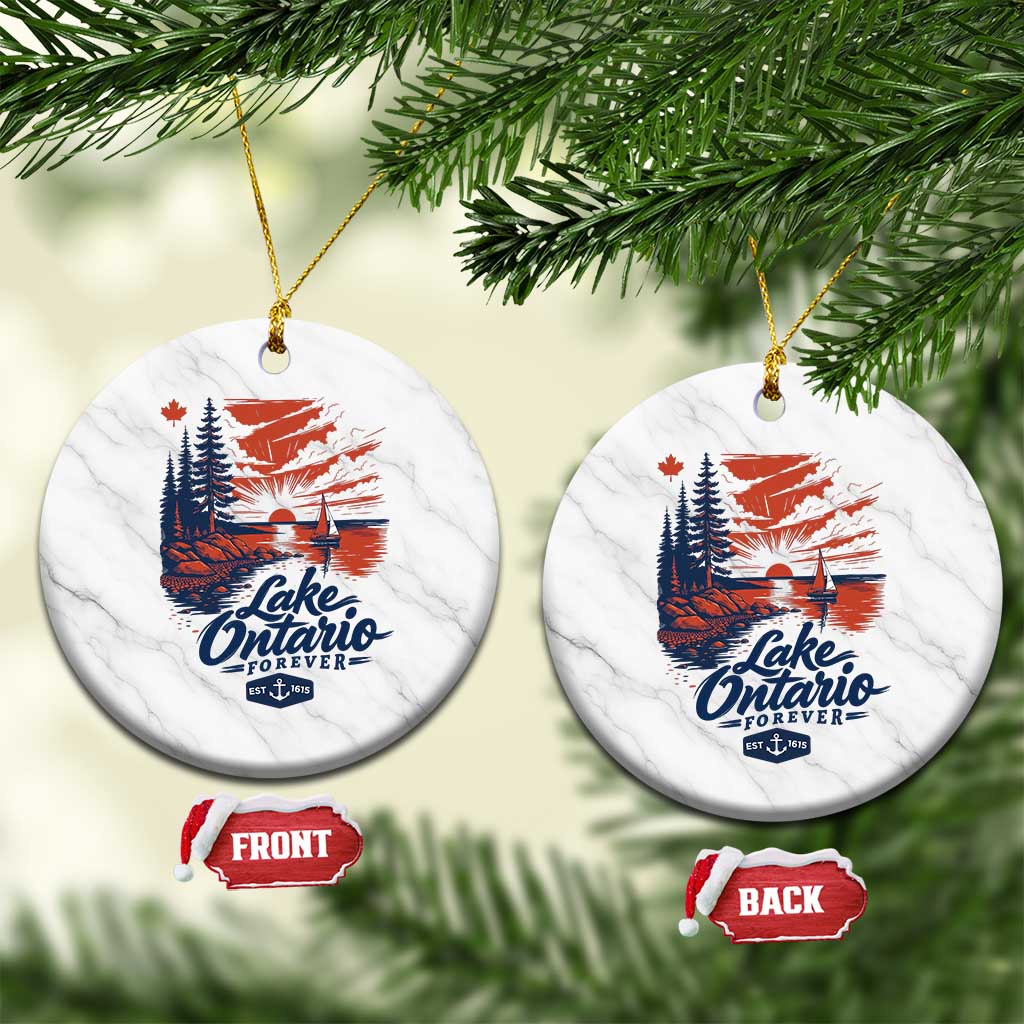 Lake Ontario Forever Est 1615 Vintage Canadian Maple Leaf Ceramic Ornament Sunset Nautical Great Lakes Gift