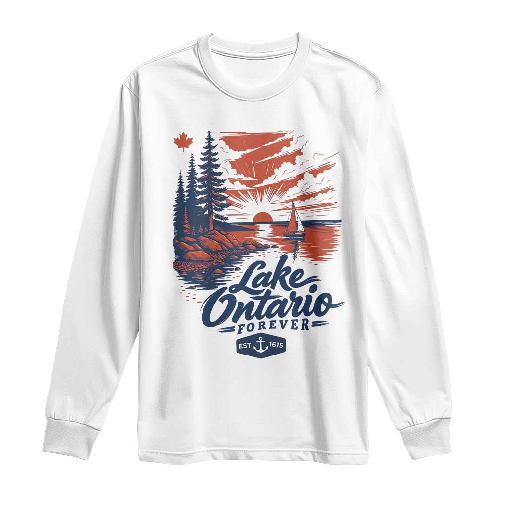 Lake Ontario Forever Est 1615 Vintage Canadian Maple Leaf Long Sleeve Shirt Sunset Nautical Great Lakes Gift