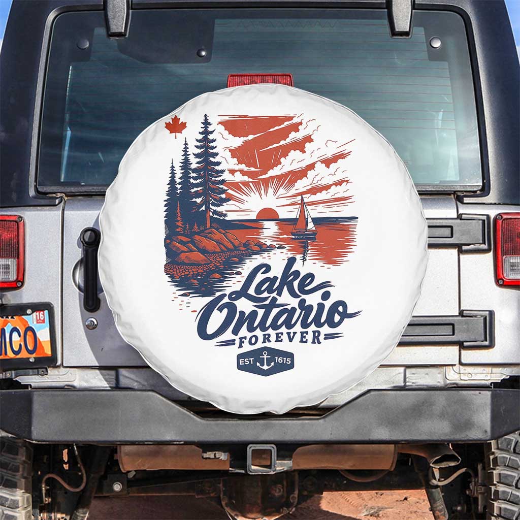 Lake Ontario Forever Est 1615 Vintage Canadian Maple Leaf Spare Tire Cover Sunset Nautical Great Lakes Gift