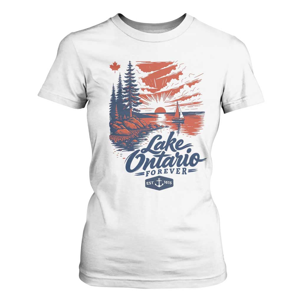 Lake Ontario Forever Est 1615 Vintage Canadian Maple Leaf T Shirt For Women Sunset Nautical Great Lakes Gift