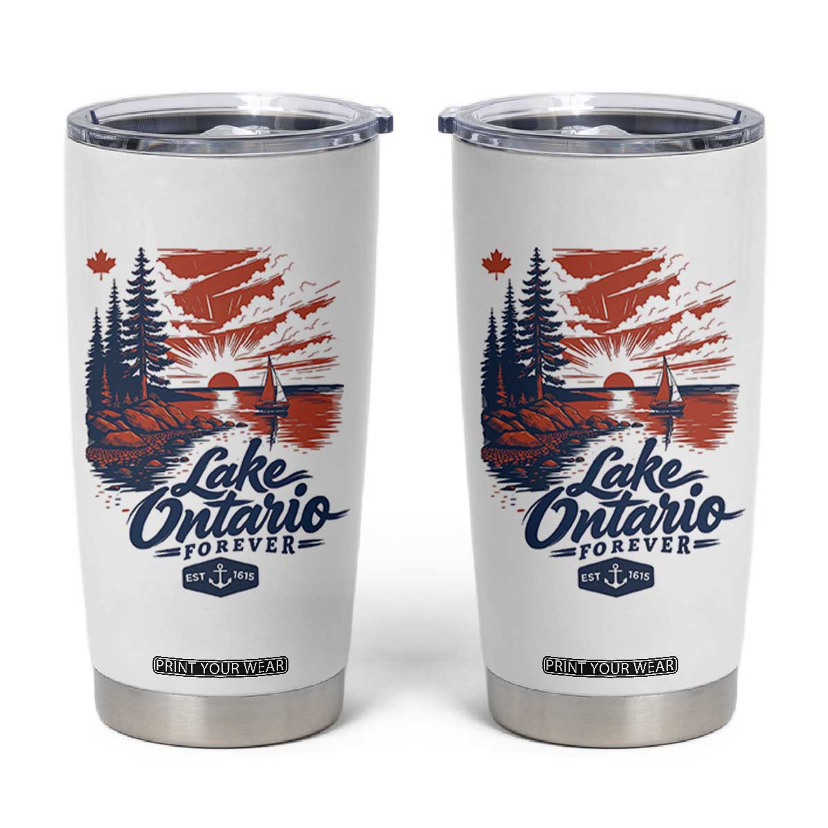 Lake Ontario Forever Est 1615 Vintage Canadian Maple Leaf Tumbler Cup Sunset Nautical Great Lakes Gift