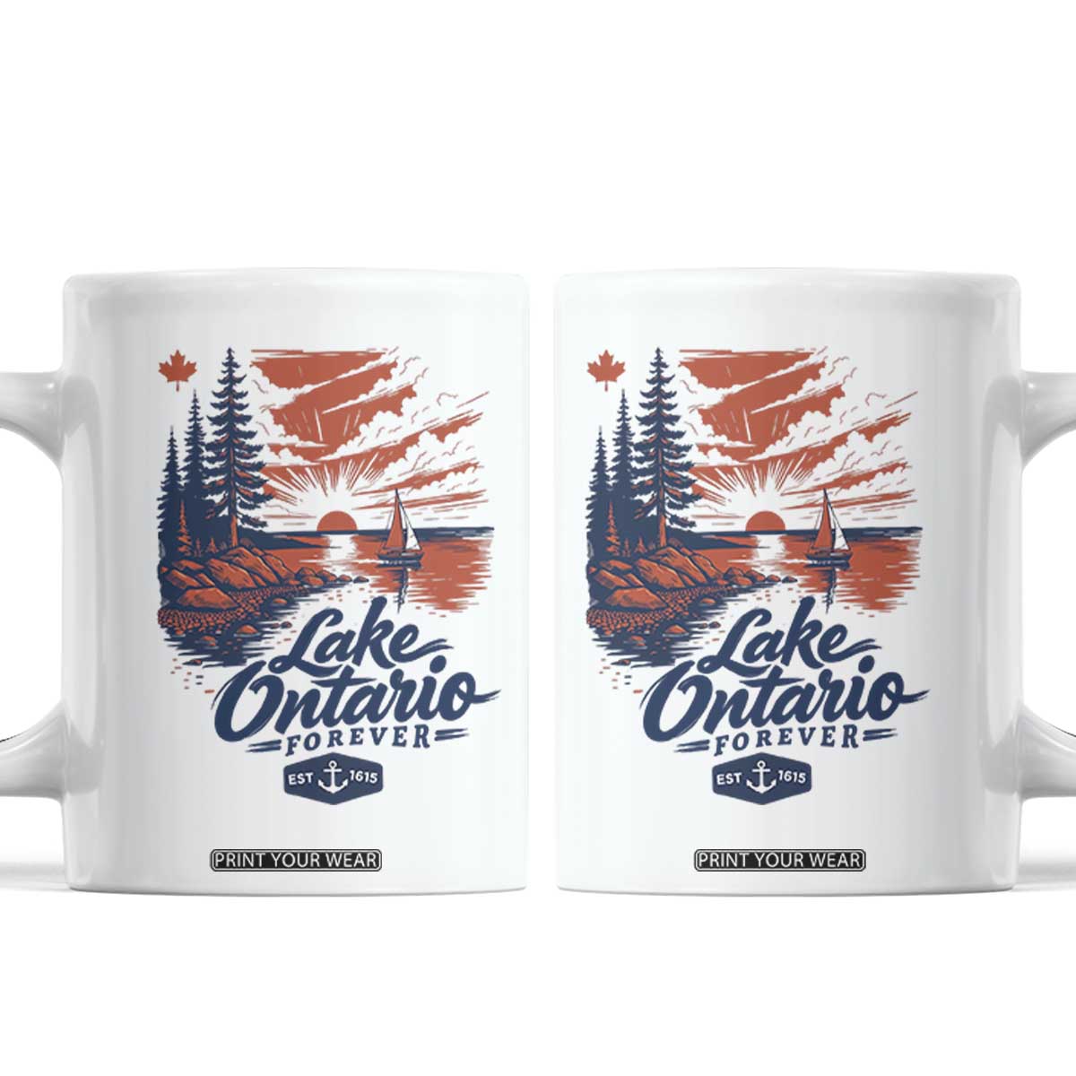 Lake Ontario Forever Est 1615 Vintage Canadian Maple Leaf Coffee Mug Sunset Nautical Great Lakes Gift