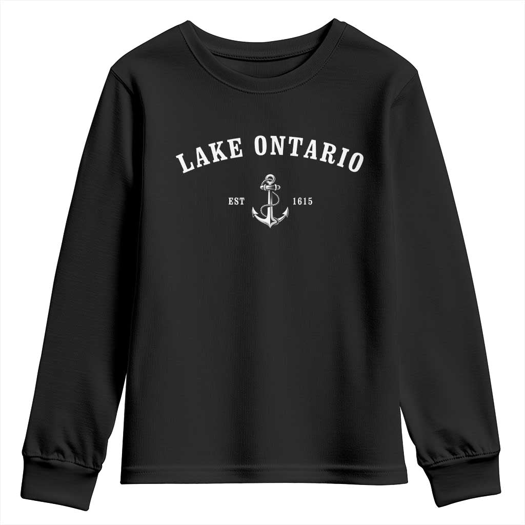 Lake Ontario Est 1615 Nautical Anchor Graphic Youth Sweatshirt Boating Lake Life Vacation Gift