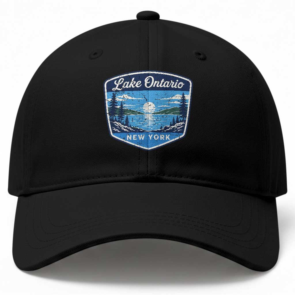 Lake Ontario New York Vintage Badge Baseball Cap Scenic Outdoor Sunset Great Lakes Gift