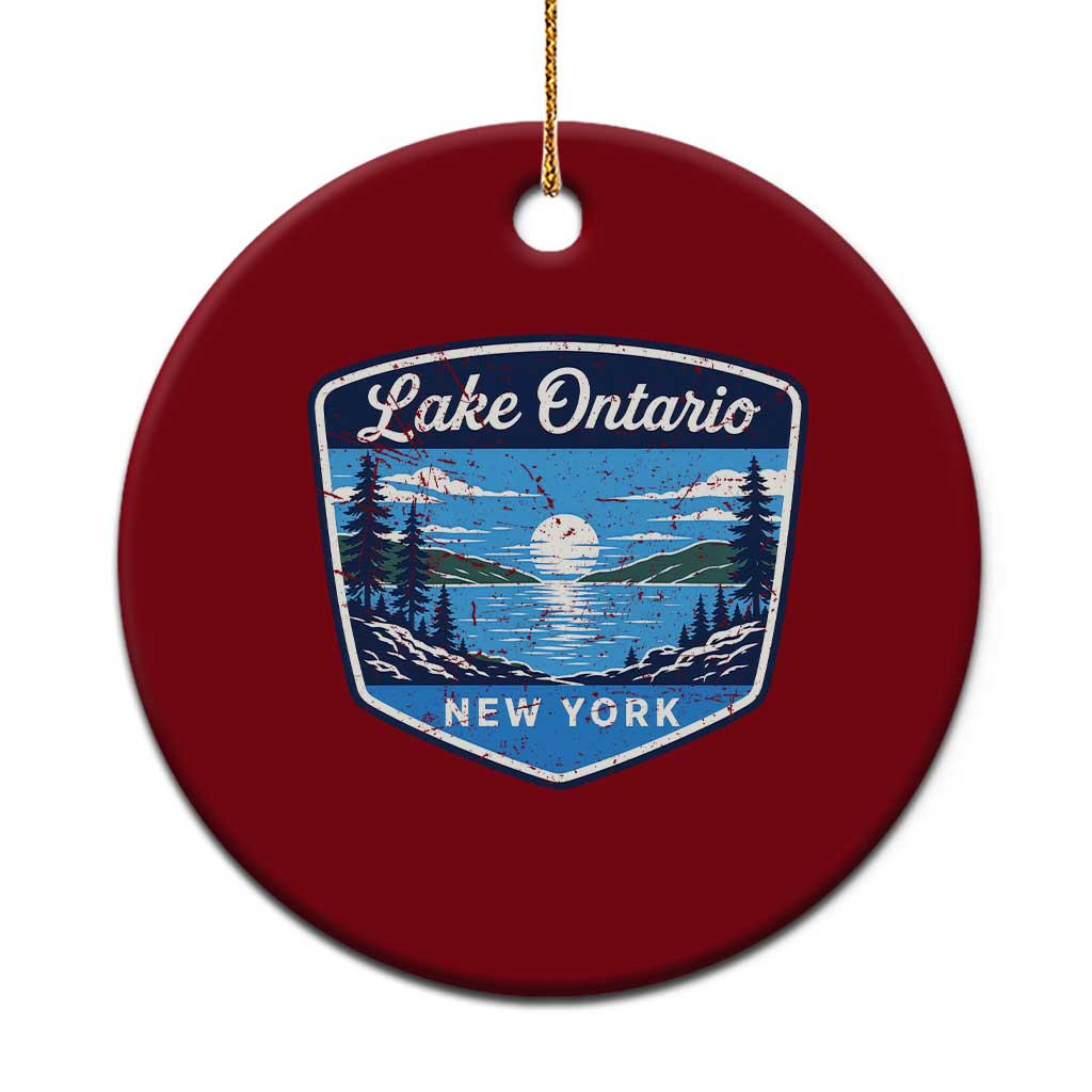 Lake Ontario New York Vintage Badge Ceramic Ornament Scenic Outdoor Sunset Great Lakes Gift