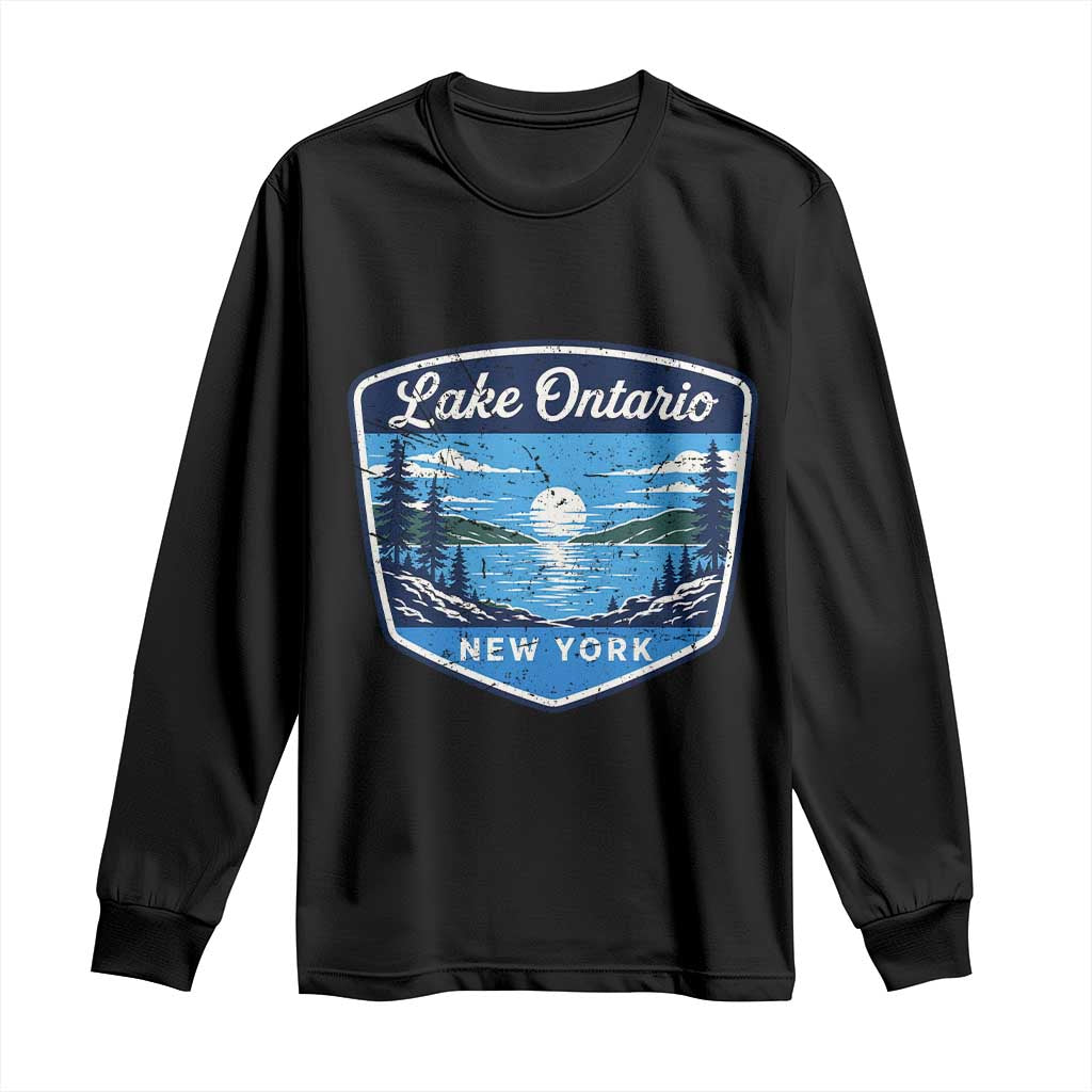 Lake Ontario New York Vintage Badge Long Sleeve Shirt Scenic Outdoor Sunset Great Lakes Gift
