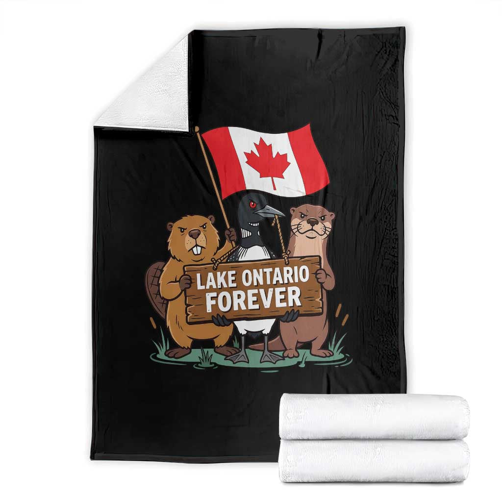 Lake Ontario Forever Beaver Loon Otter Resist Graphic Throw Blanket Funny Canadian Wildlife Pride Maplle Leaf Flag