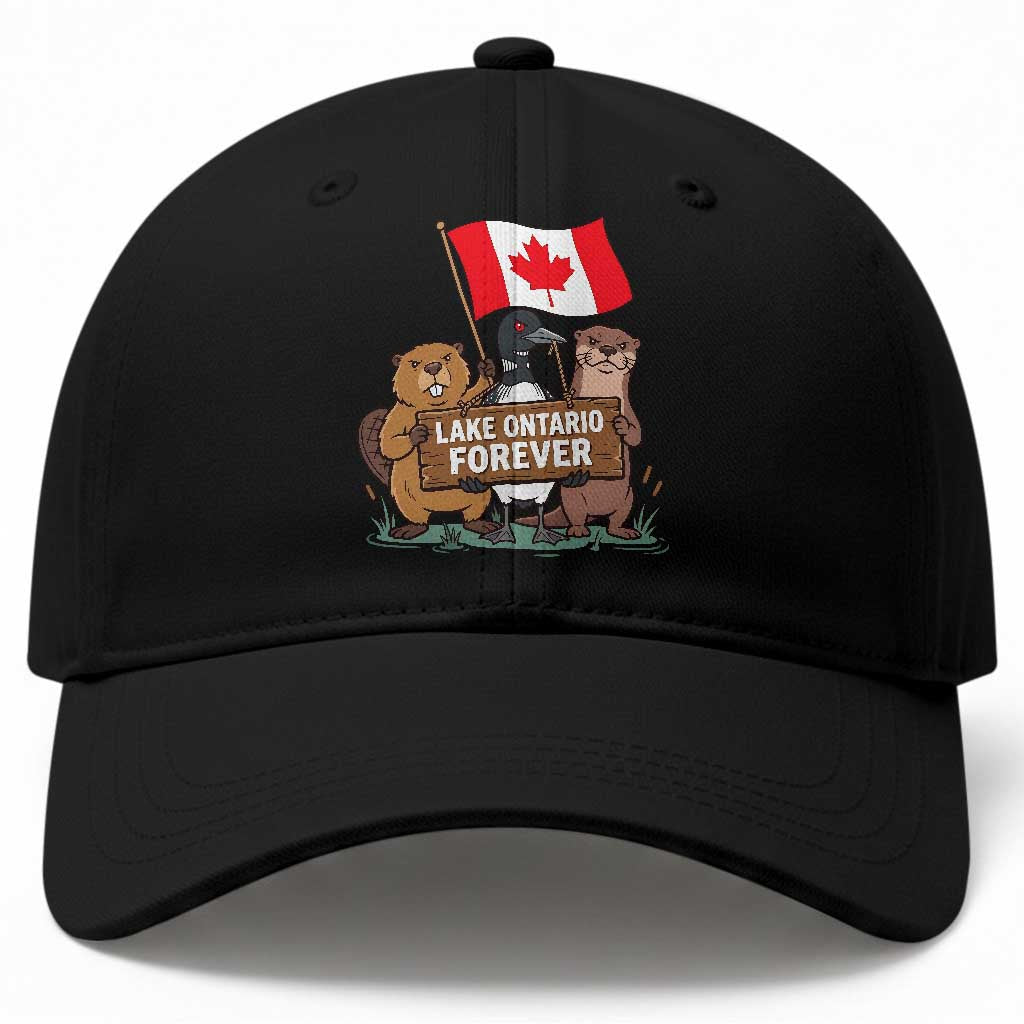 Lake Ontario Forever Beaver Loon Otter Resist Graphic Baseball Cap Funny Canadian Wildlife Pride Maplle Leaf Flag