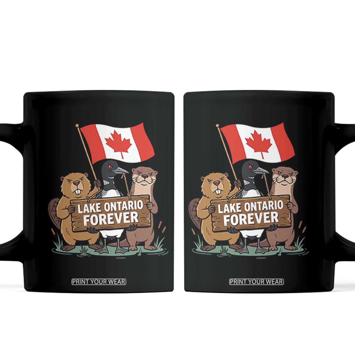 Lake Ontario Forever Beaver Loon Otter Resist Graphic Coffee Mug Funny Canadian Wildlife Pride Maplle Leaf Flag