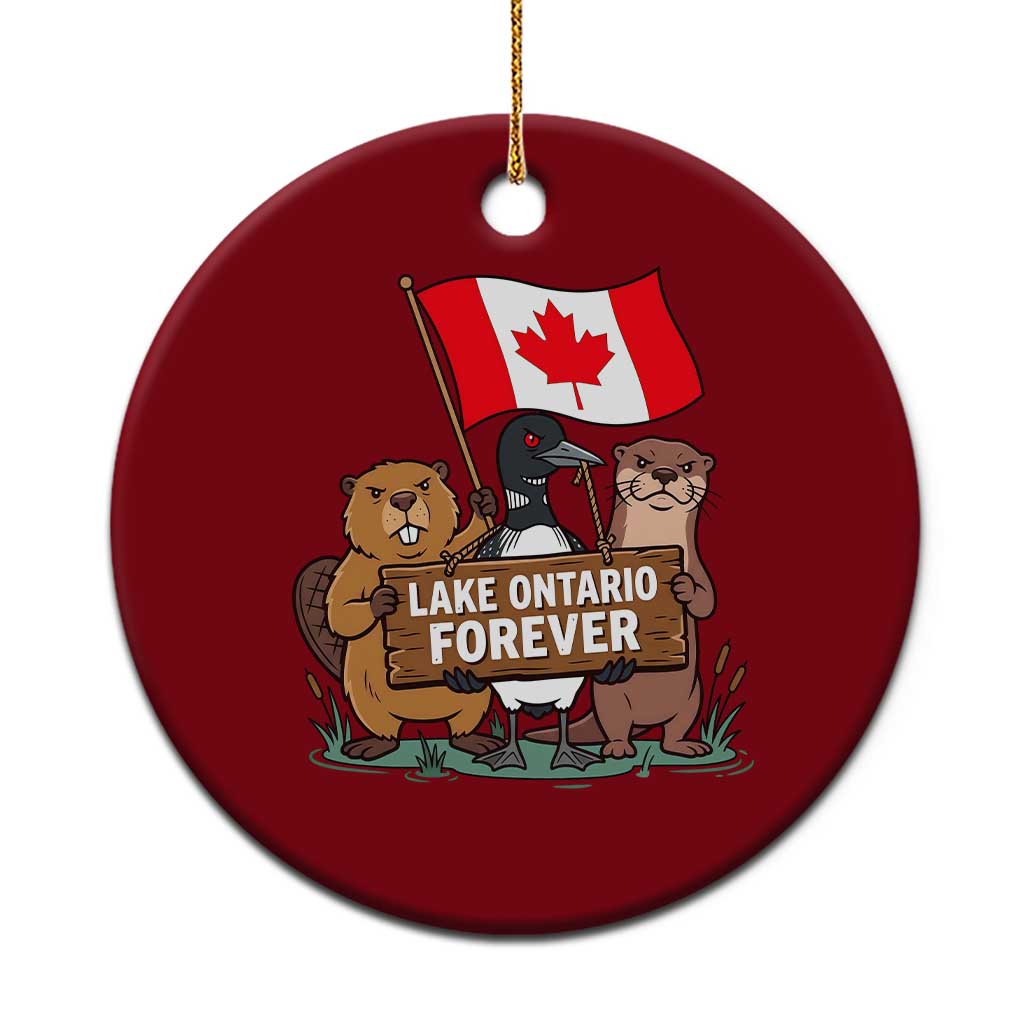 Lake Ontario Forever Beaver Loon Otter Resist Graphic Ceramic Ornament Funny Canadian Wildlife Pride Maplle Leaf Flag