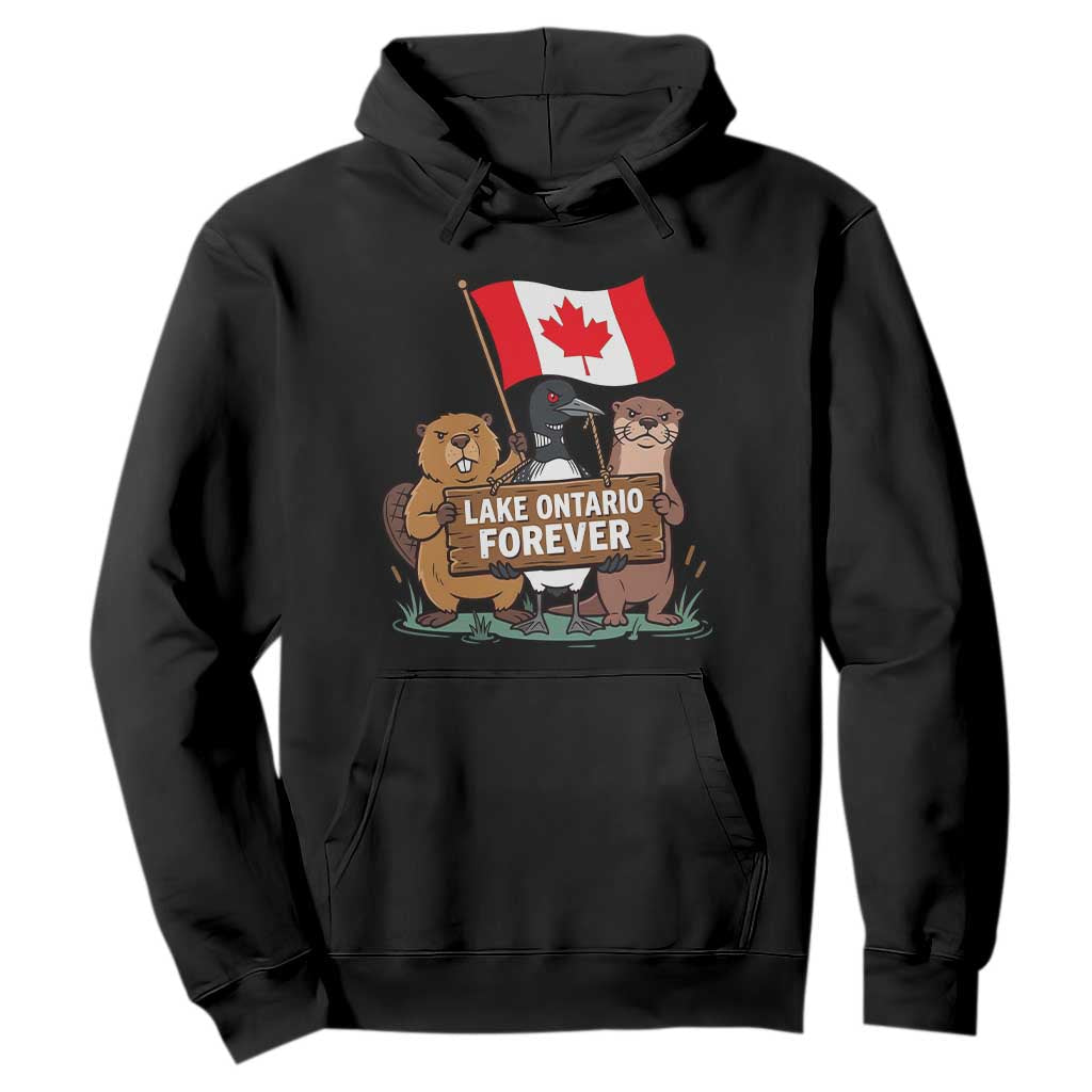 Lake Ontario Forever Beaver Loon Otter Resist Graphic Hoodie Funny Canadian Wildlife Pride Maplle Leaf Flag