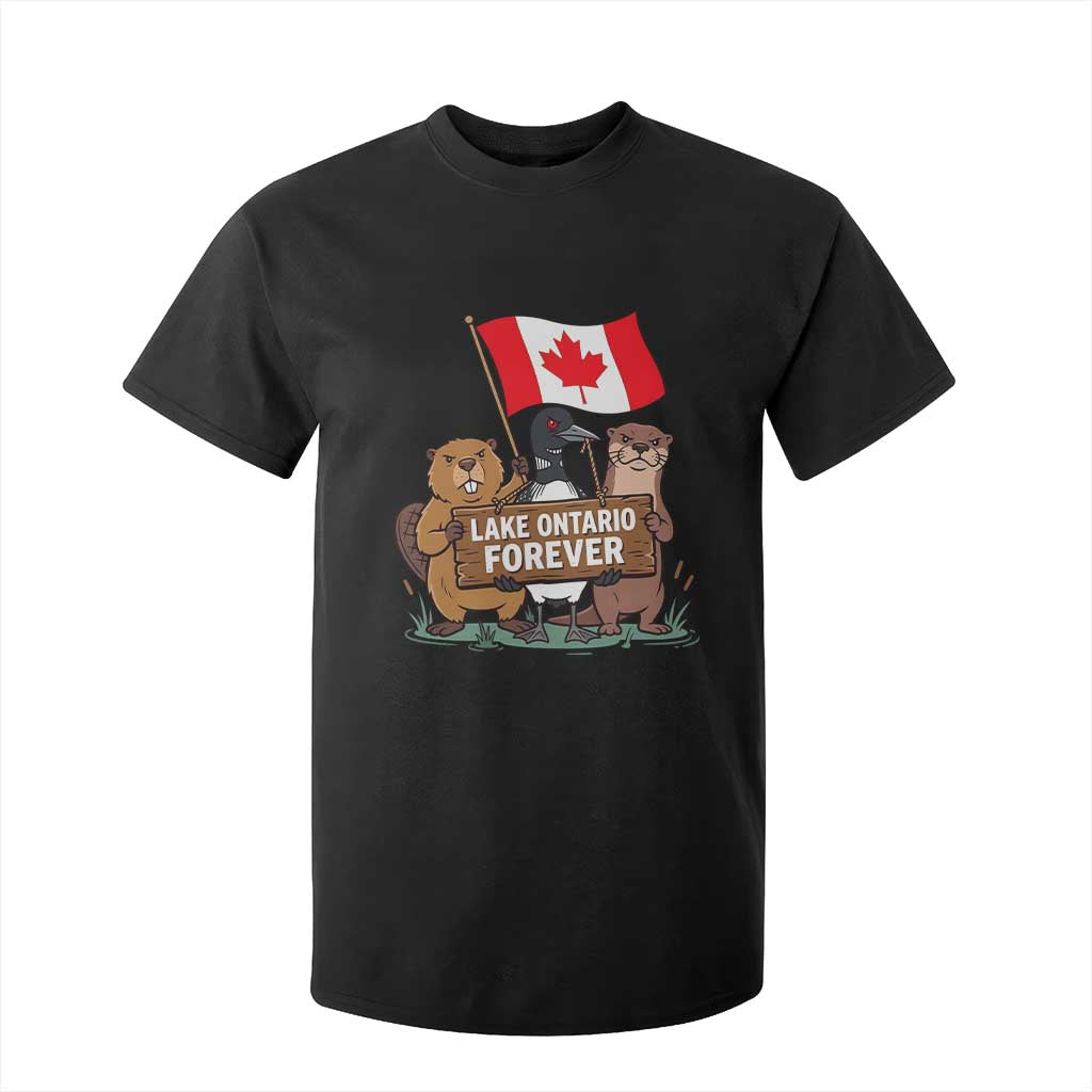 Lake Ontario Forever Beaver Loon Otter Resist Graphic T Shirt For Kid Funny Canadian Wildlife Pride Maplle Leaf Flag
