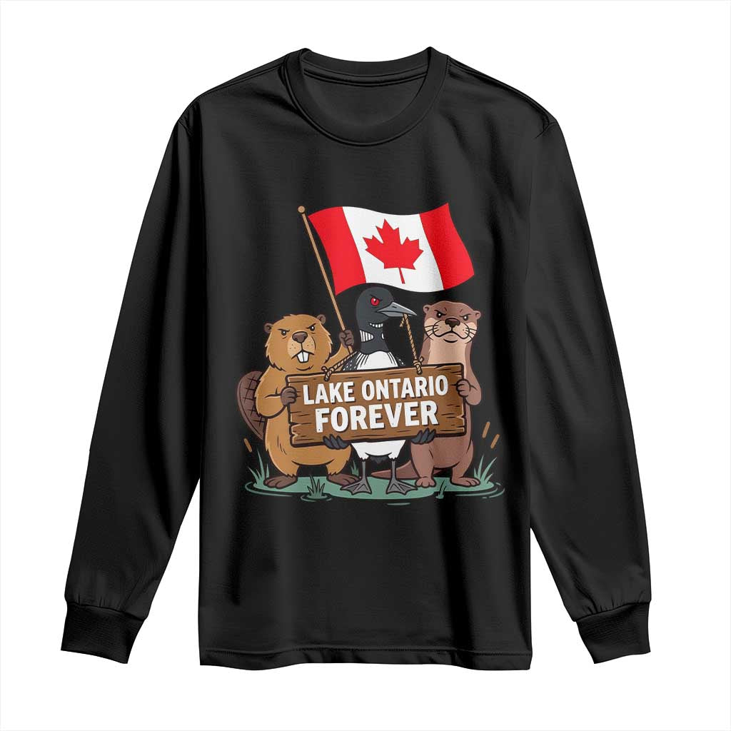 Lake Ontario Forever Beaver Loon Otter Resist Graphic Long Sleeve Shirt Funny Canadian Wildlife Pride Maplle Leaf Flag