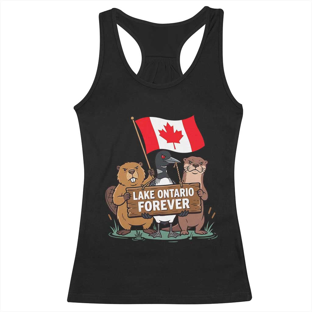 Lake Ontario Forever Beaver Loon Otter Resist Graphic Racerback Tank Top Funny Canadian Wildlife Pride Maplle Leaf Flag