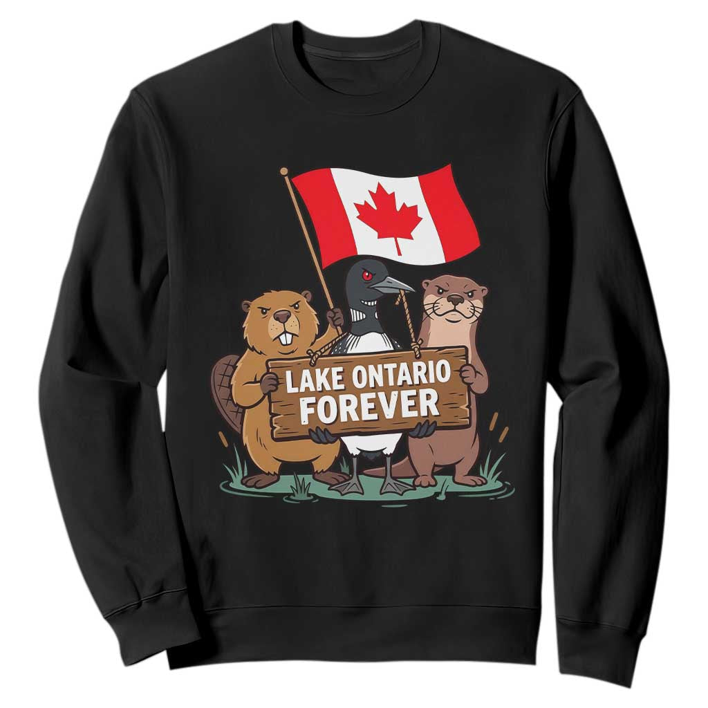 Lake Ontario Forever Beaver Loon Otter Resist Graphic Sweatshirt Funny Canadian Wildlife Pride Maplle Leaf Flag