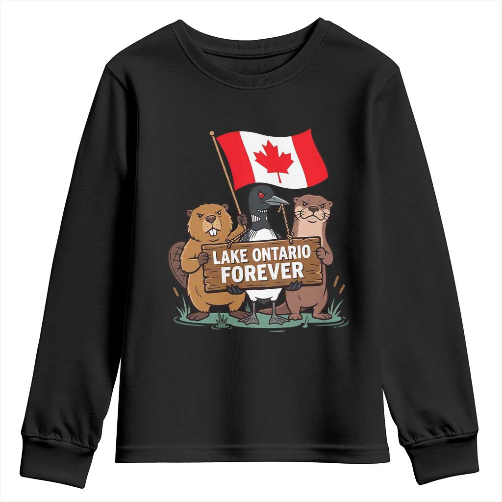 Lake Ontario Forever Beaver Loon Otter Resist Graphic Youth Sweatshirt Funny Canadian Wildlife Pride Maplle Leaf Flag