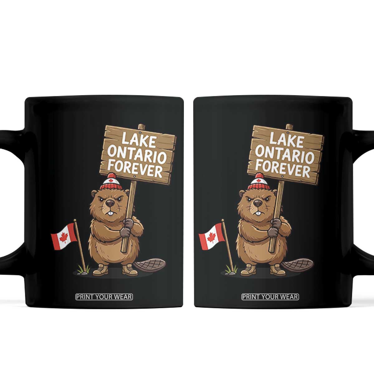 Lake Ontario Forever Canadian Beaver Resist Graphic Coffee Mug Funny Canadian Wildlife Pride Maplle Leaf Flag