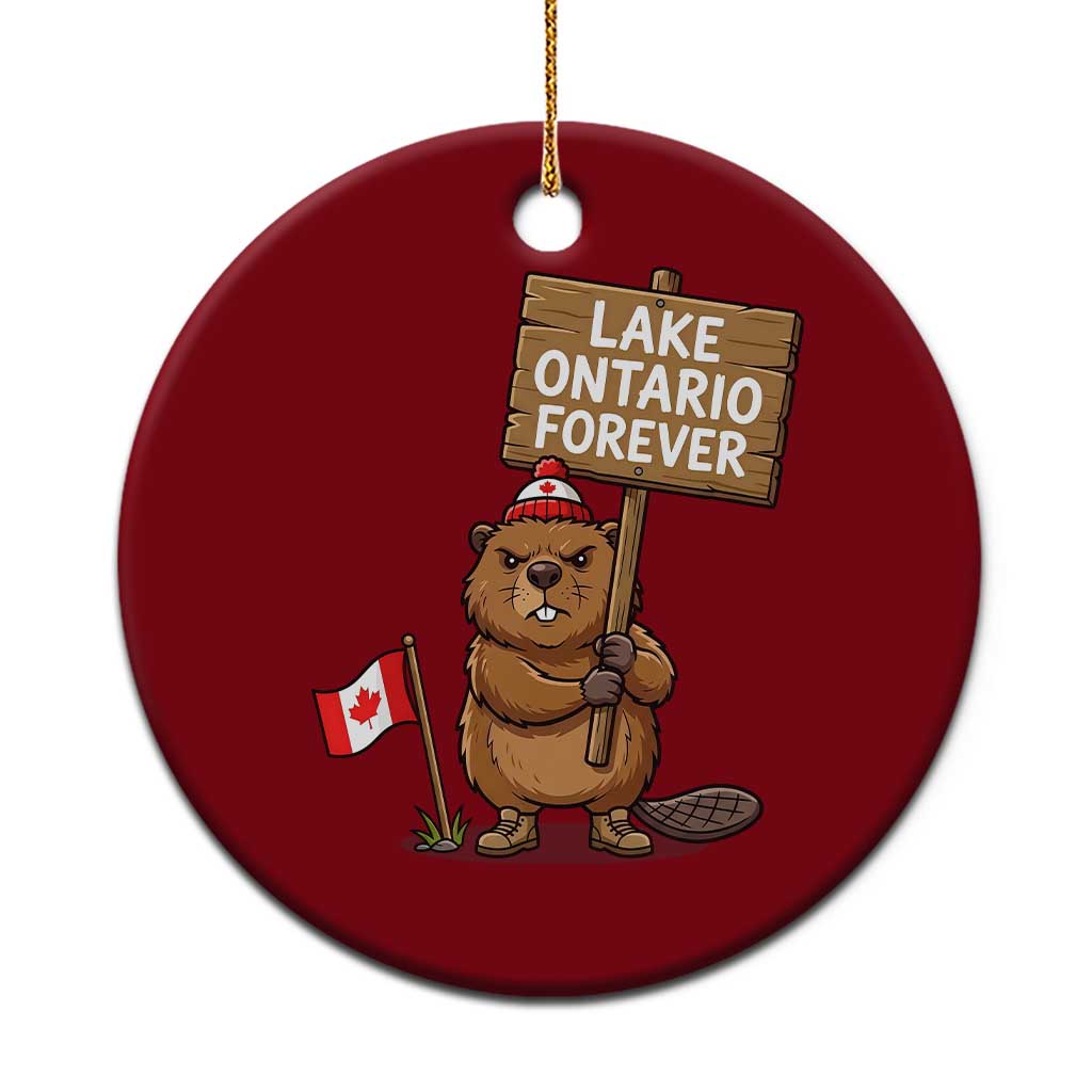 Lake Ontario Forever Canadian Beaver Resist Graphic Ceramic Ornament Funny Canadian Wildlife Pride Maplle Leaf Flag