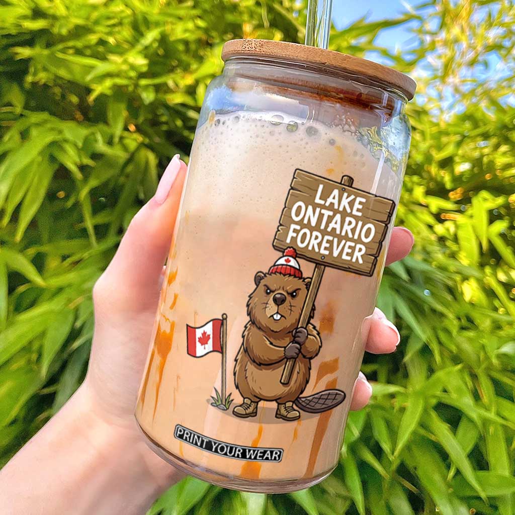 Lake Ontario Forever Canadian Beaver Resist Graphic Glass Can Funny Canadian Wildlife Pride Maplle Leaf Flag