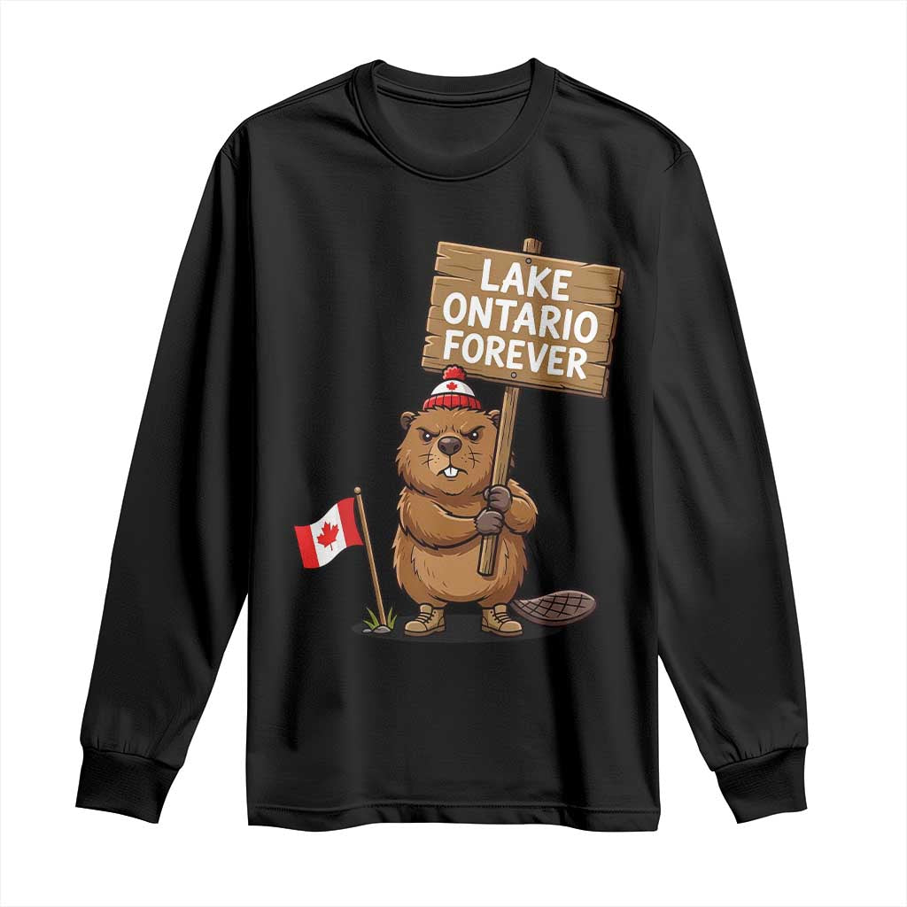 Lake Ontario Forever Canadian Beaver Resist Graphic Long Sleeve Shirt Funny Canadian Wildlife Pride Maplle Leaf Flag