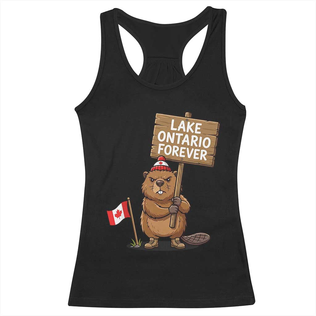 Lake Ontario Forever Canadian Beaver Resist Graphic Racerback Tank Top Funny Canadian Wildlife Pride Maplle Leaf Flag