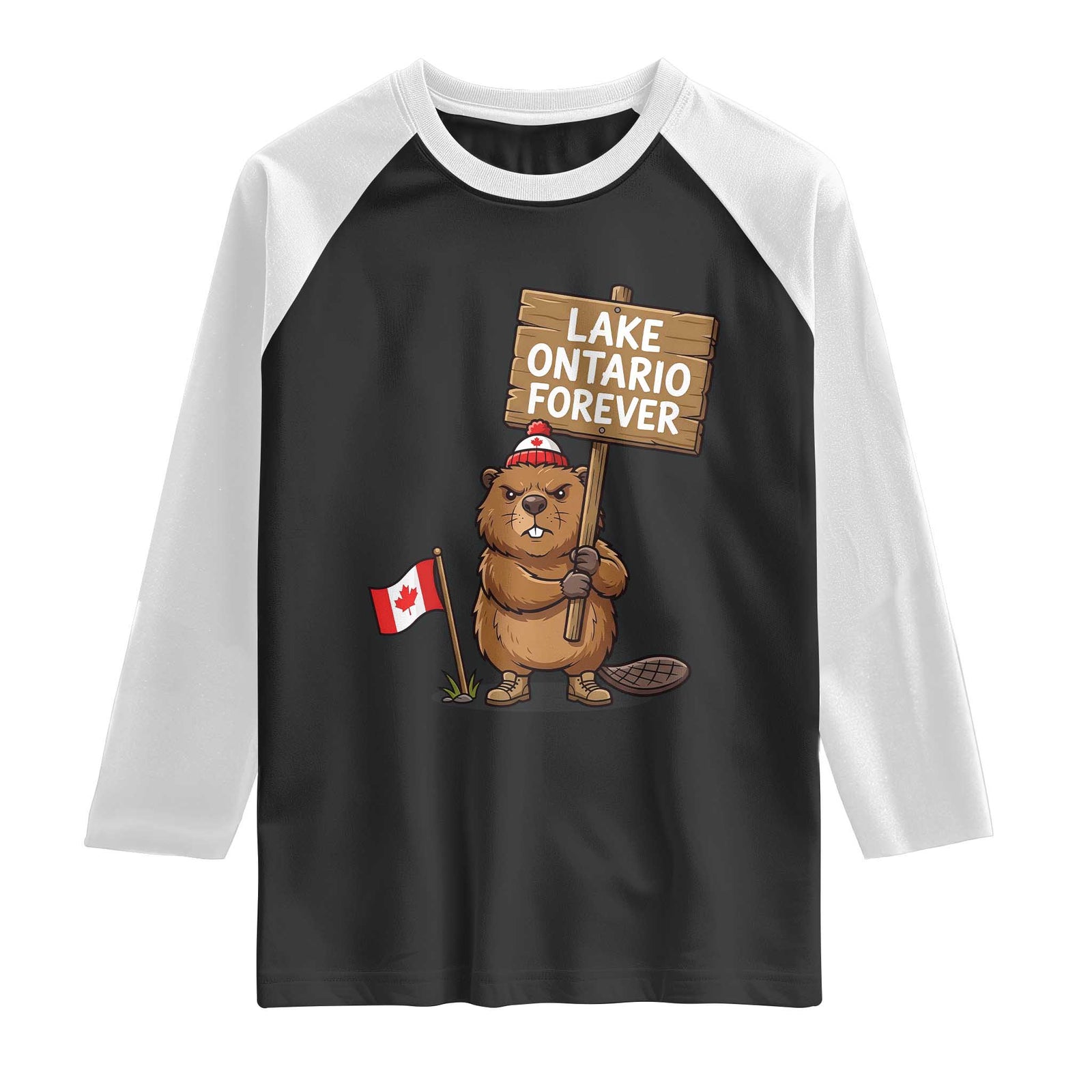 Lake Ontario Forever Canadian Beaver Resist Graphic Raglan Shirt Funny Canadian Wildlife Pride Maplle Leaf Flag
