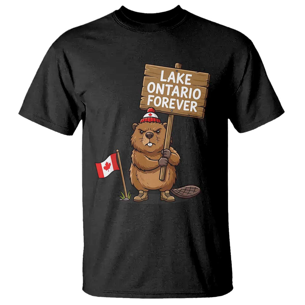Lake Ontario Forever Canadian Beaver Resist Graphic T Shirt Funny Canadian Wildlife Pride Maplle Leaf Flag