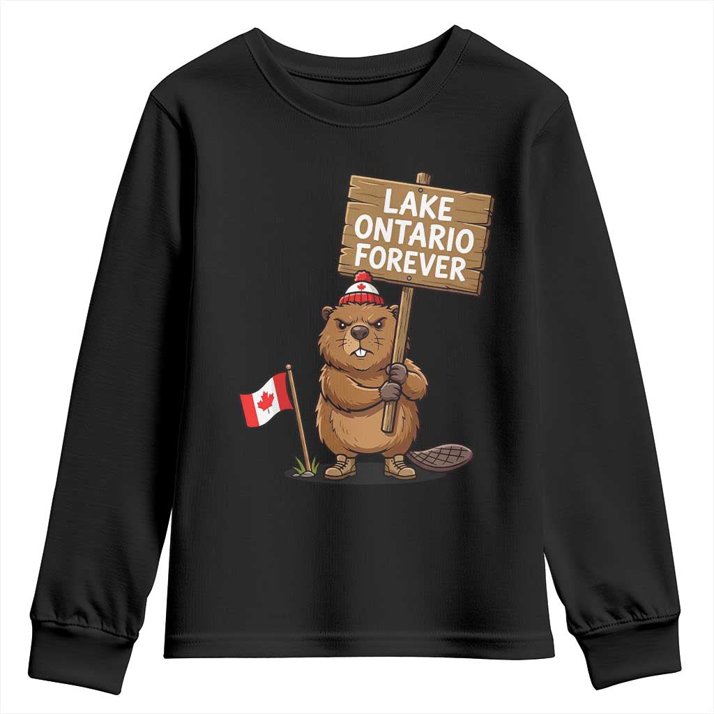 Lake Ontario Forever Canadian Beaver Resist Graphic Youth Sweatshirt Funny Canadian Wildlife Pride Maplle Leaf Flag