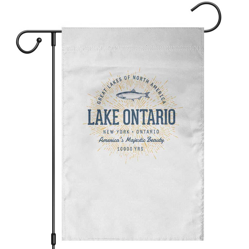 Lake Ontario Vintage Fish Emblem Graphic Garden Flag Great Lakes Fishing Outdoor Vacation Travel Gift