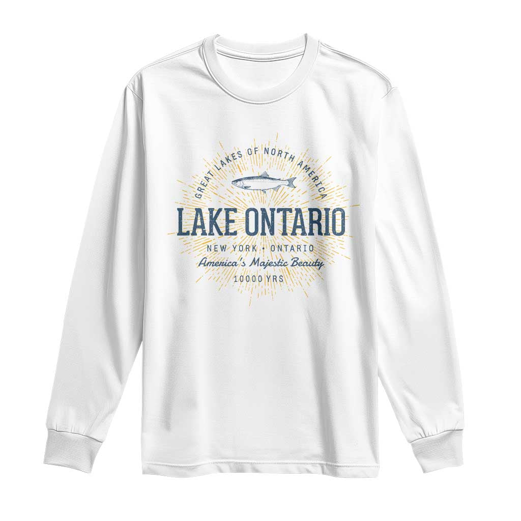 Lake Ontario Vintage Fish Emblem Graphic Long Sleeve Shirt Great Lakes Fishing Outdoor Vacation Travel Gift