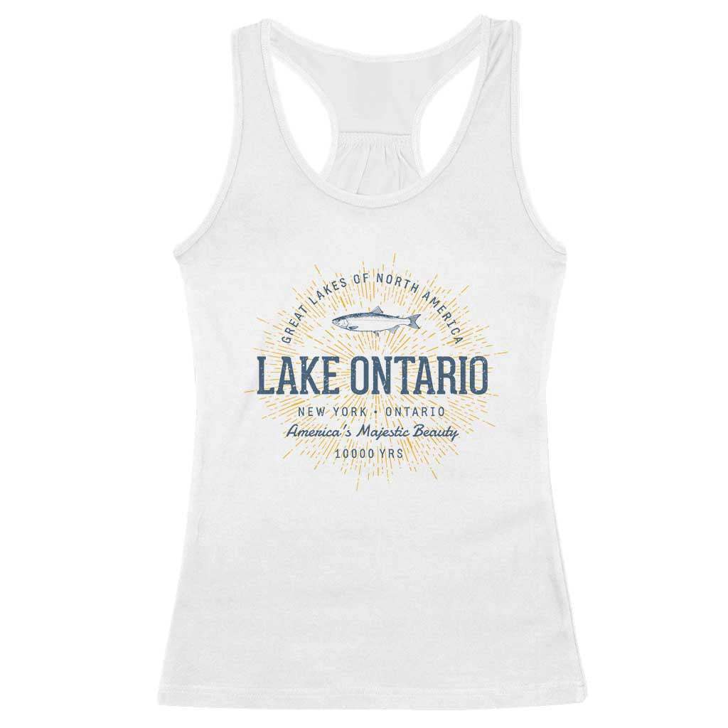 Lake Ontario Vintage Fish Emblem Graphic Racerback Tank Top Great Lakes Fishing Outdoor Vacation Travel Gift