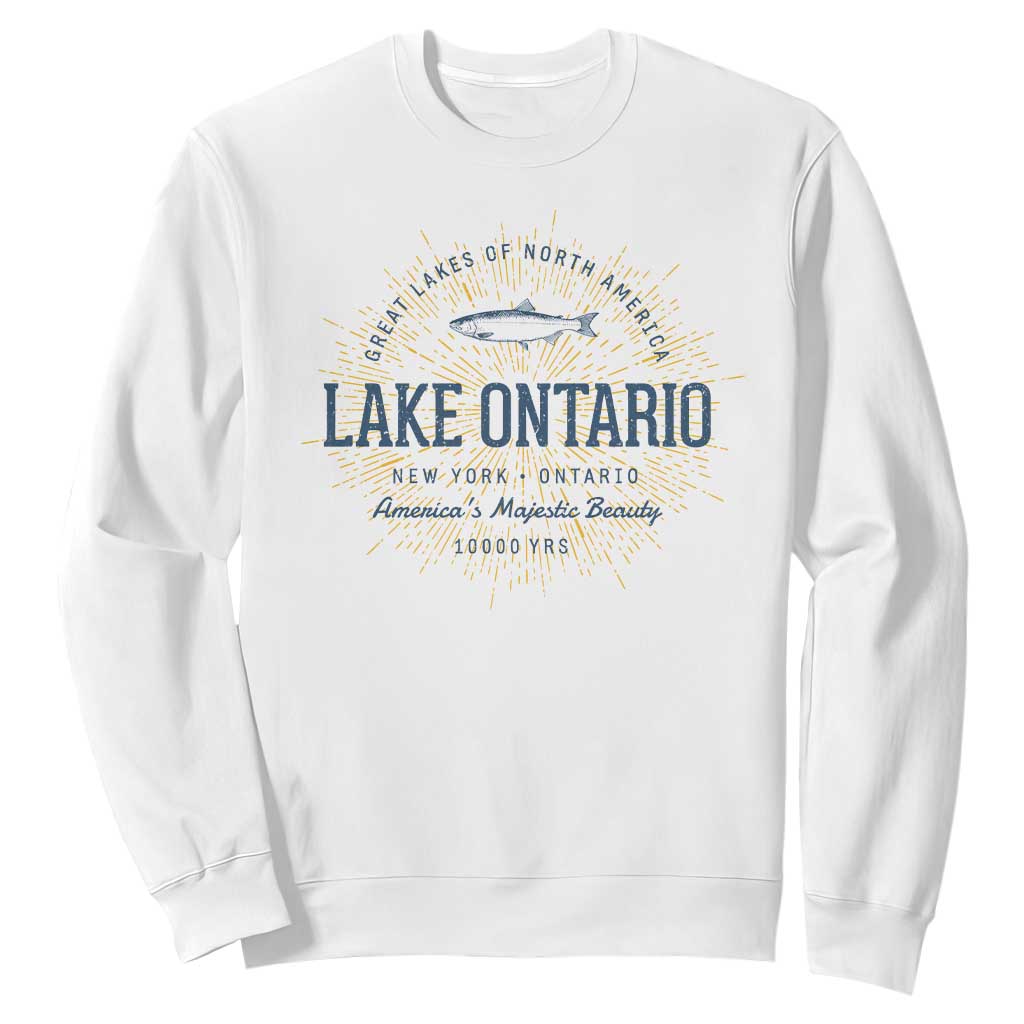 Lake Ontario Vintage Fish Emblem Graphic Sweatshirt Great Lakes Fishing Outdoor Vacation Travel Gift