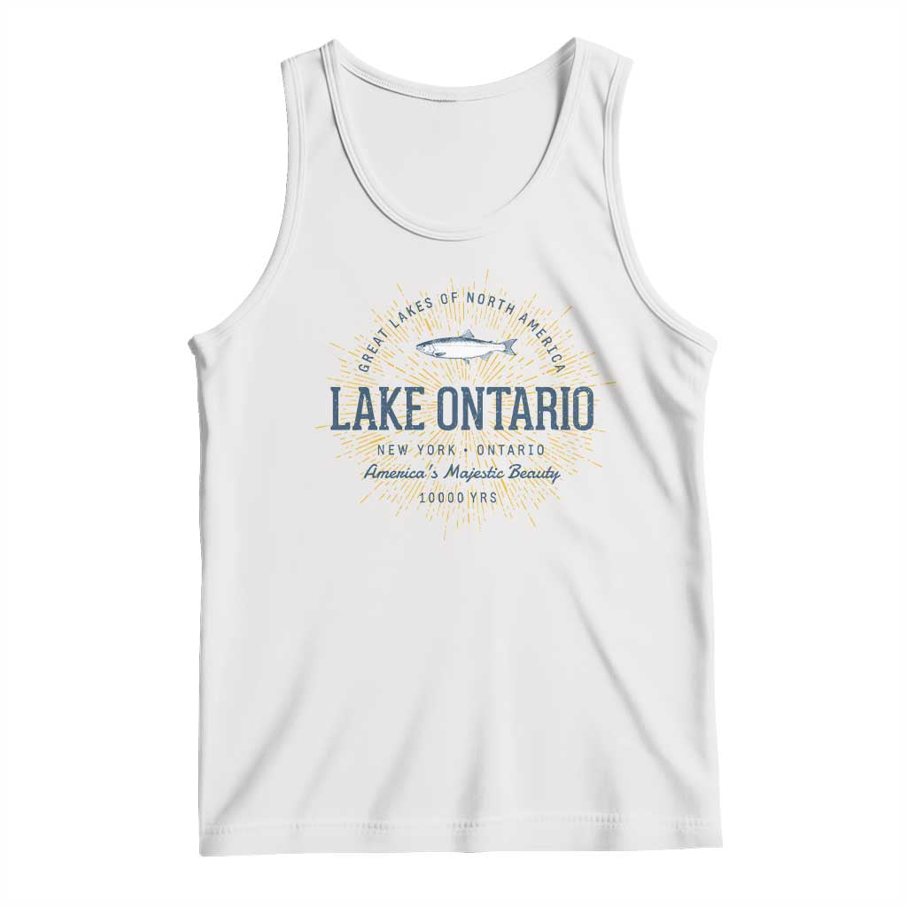 Lake Ontario Vintage Fish Emblem Graphic Tank Top Great Lakes Fishing Outdoor Vacation Travel Gift
