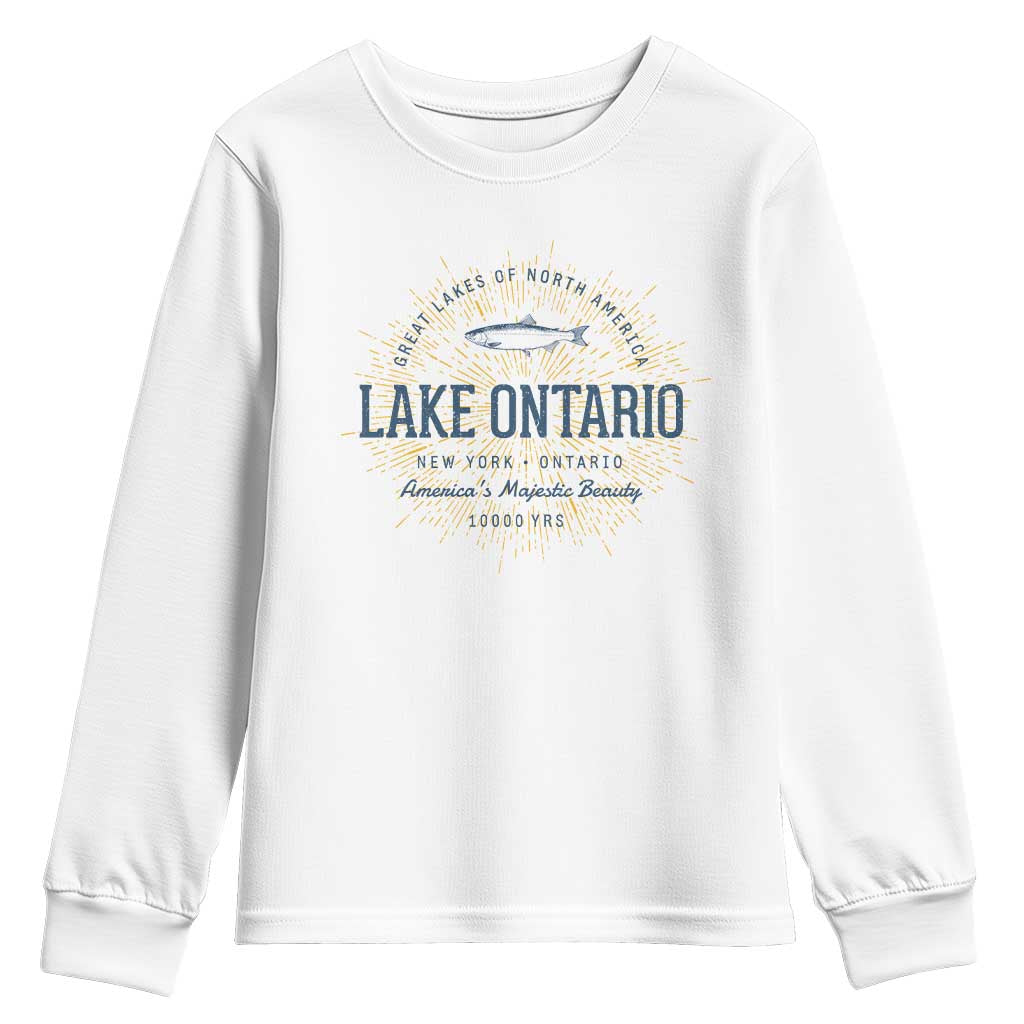 Lake Ontario Vintage Fish Emblem Graphic Youth Sweatshirt Great Lakes Fishing Outdoor Vacation Travel Gift