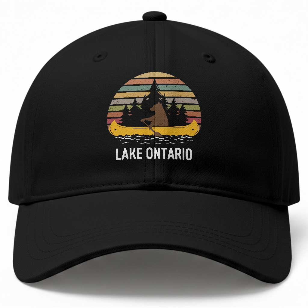 Lake Ontario Paddling Bear Canoe Graphic Baseball Cap Retro Sunset Outdoor Canoe Lake Life Vacation Gift