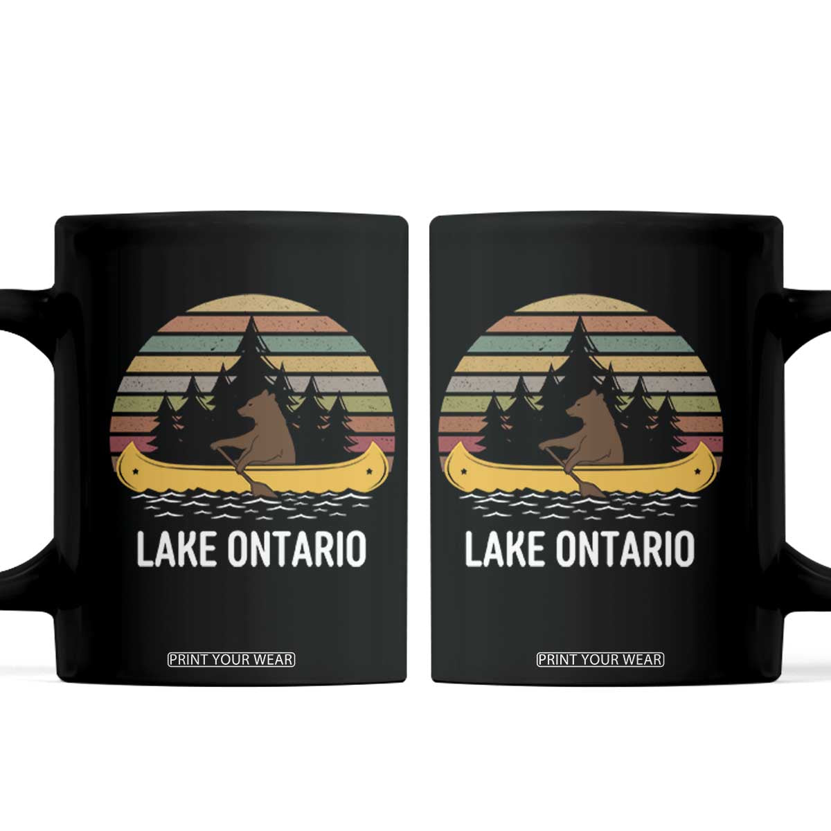 Lake Ontario Paddling Bear Canoe Graphic Coffee Mug Retro Sunset Outdoor Canoe Lake Life Vacation Gift