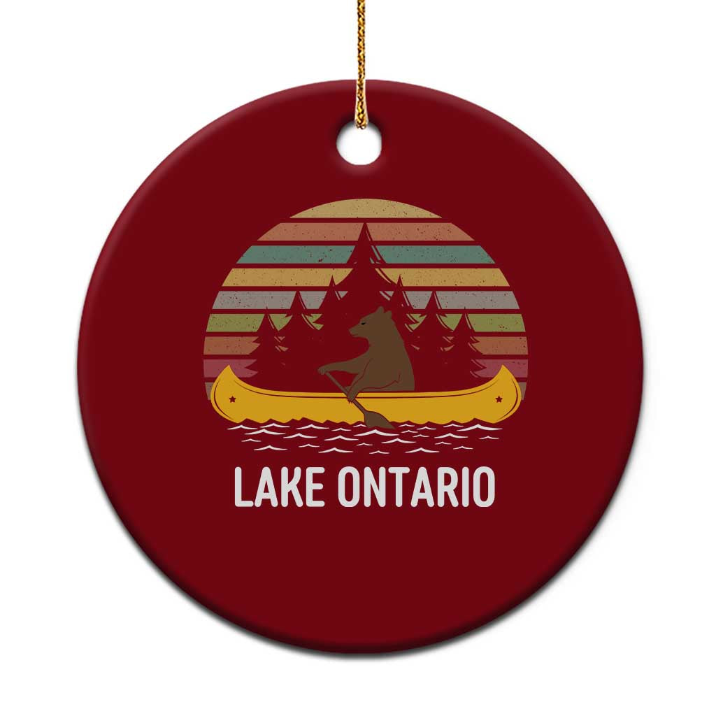 Lake Ontario Paddling Bear Canoe Graphic Ceramic Ornament Retro Sunset Outdoor Canoe Lake Life Vacation Gift