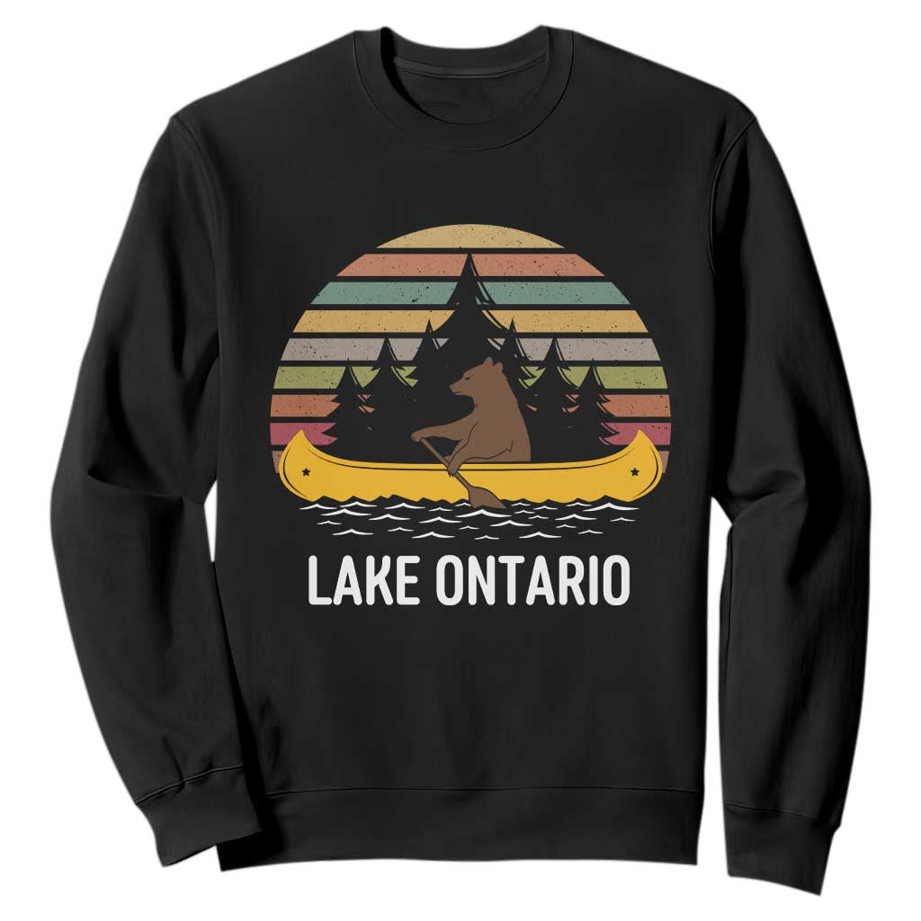 Lake Ontario Paddling Bear Canoe Graphic Sweatshirt Retro Sunset Outdoor Canoe Lake Life Vacation Gift
