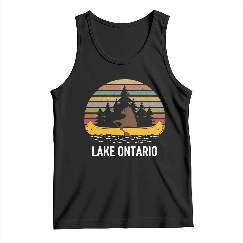 Lake Ontario Paddling Bear Canoe Graphic Tank Top Retro Sunset Outdoor Canoe Lake Life Vacation Gift