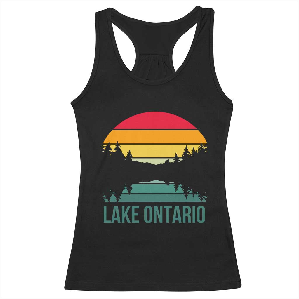 Vintage Lake Ontario Retro Striped Sunset Graphic Racerback Tank Top Scenic Forest Great Lakes Lake Life Gift