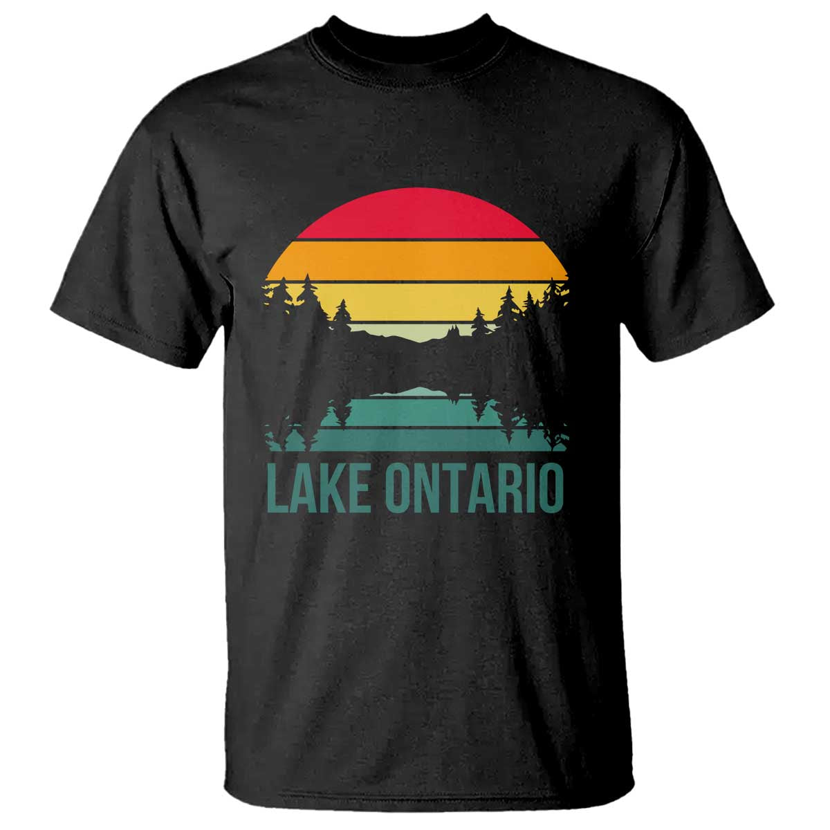 Vintage Lake Ontario Retro Striped Sunset Graphic T Shirt Scenic Forest Great Lakes Lake Life Gift