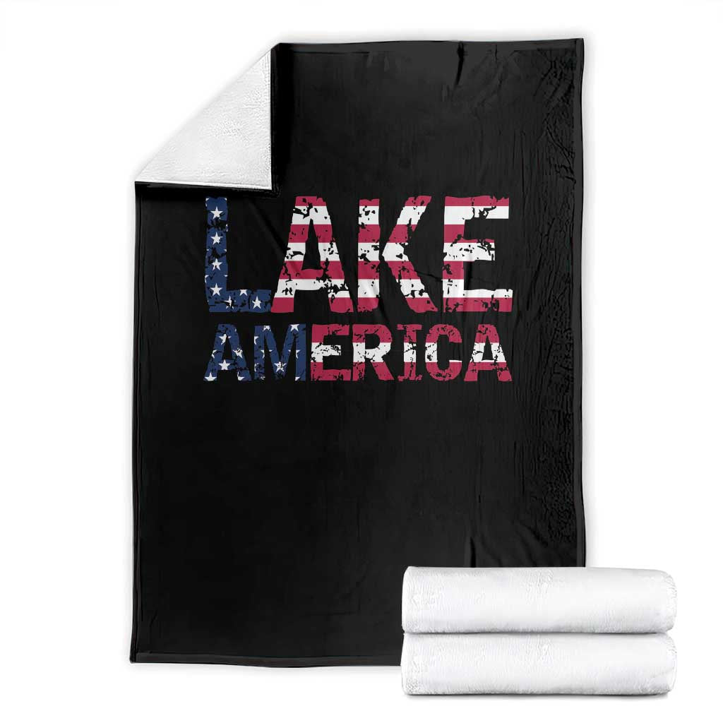 Lake America Est 2026 Patriotic American Flag Throw Blanket Distressed Bold Graphic USA Great Lakes Pride Gift