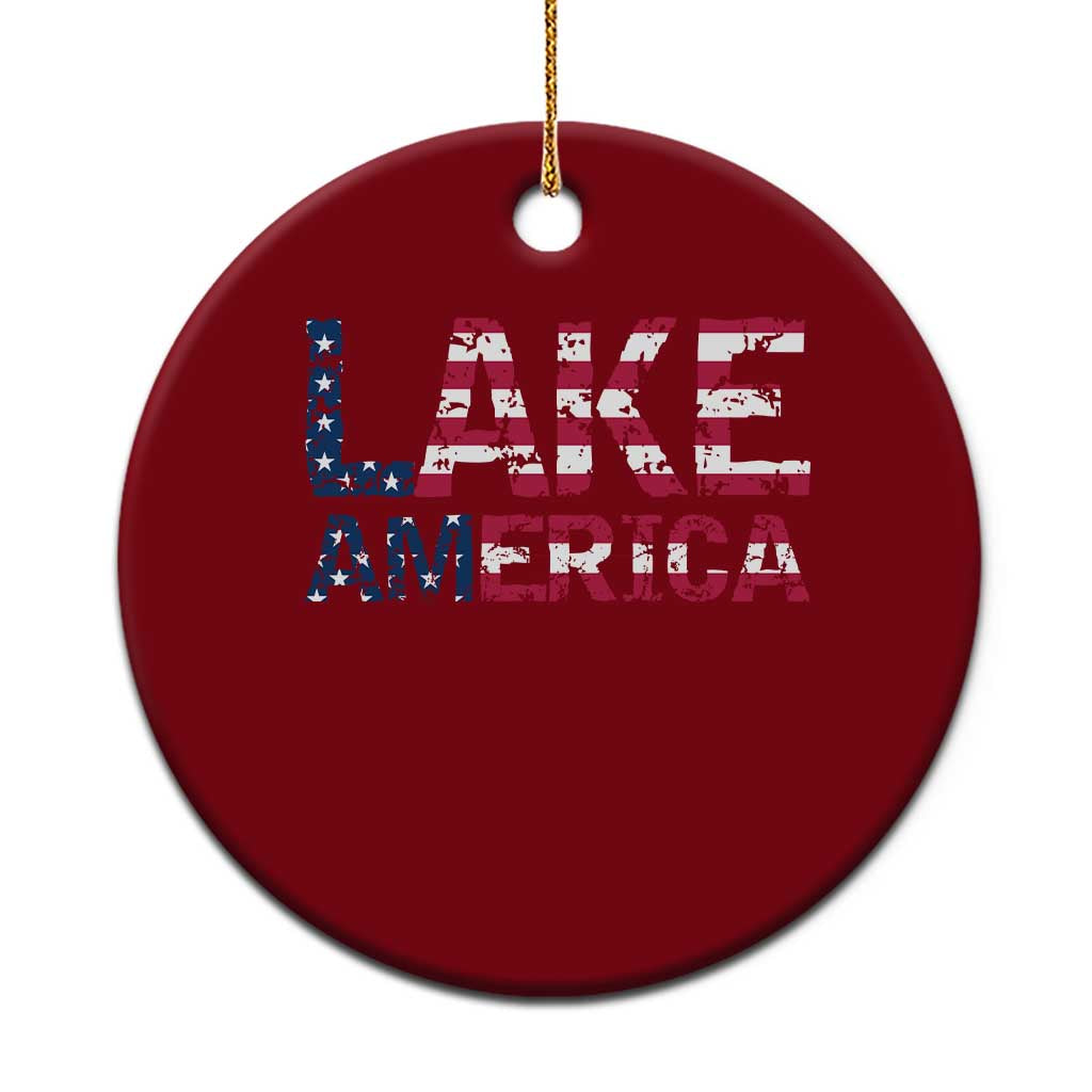 Lake America Est 2026 Patriotic American Flag Ceramic Ornament Distressed Bold Graphic USA Great Lakes Pride Gift