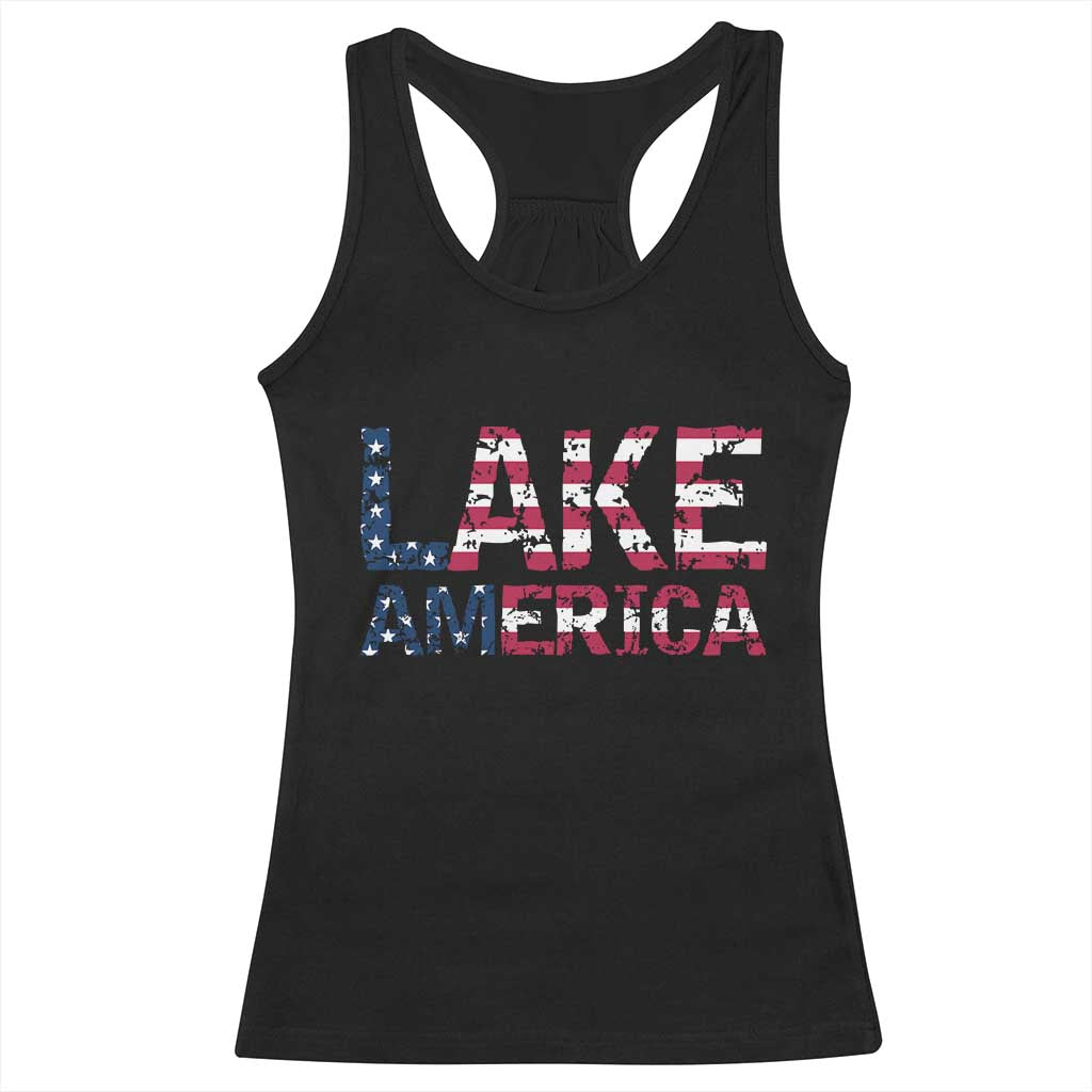 Lake America Est 2026 Patriotic American Flag Racerback Tank Top Distressed Bold Graphic USA Great Lakes Pride Gift